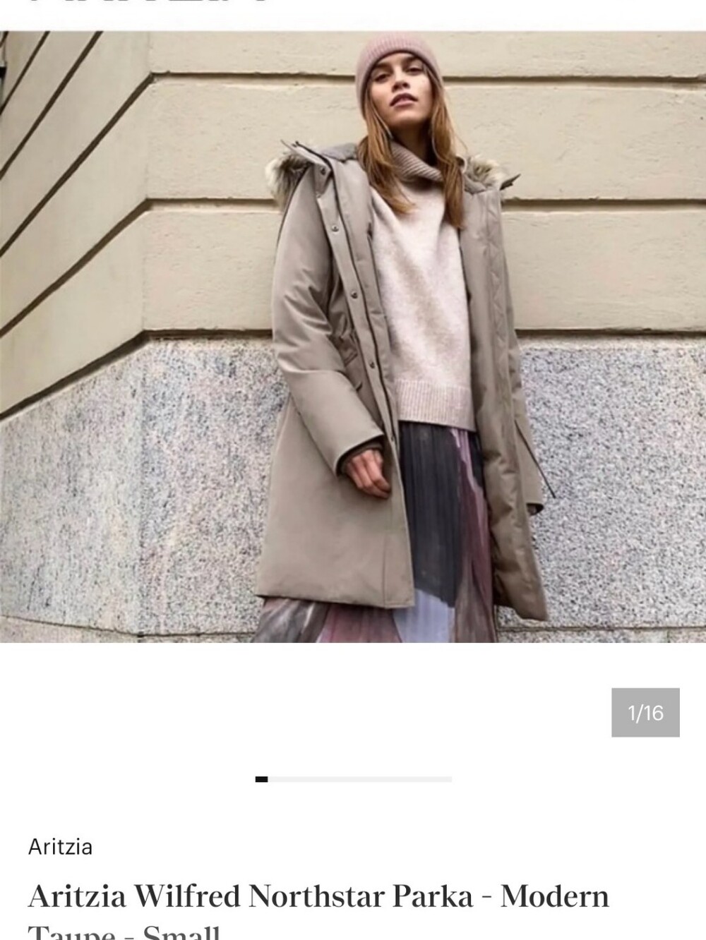 Aritzia Northstar Parka - Modern Taupe - Size Small